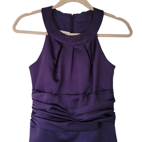 David's Bridal Purple Satin Sheath Mini Dress Wedding Bridesmaid Cocktail - Picture 4 of 7